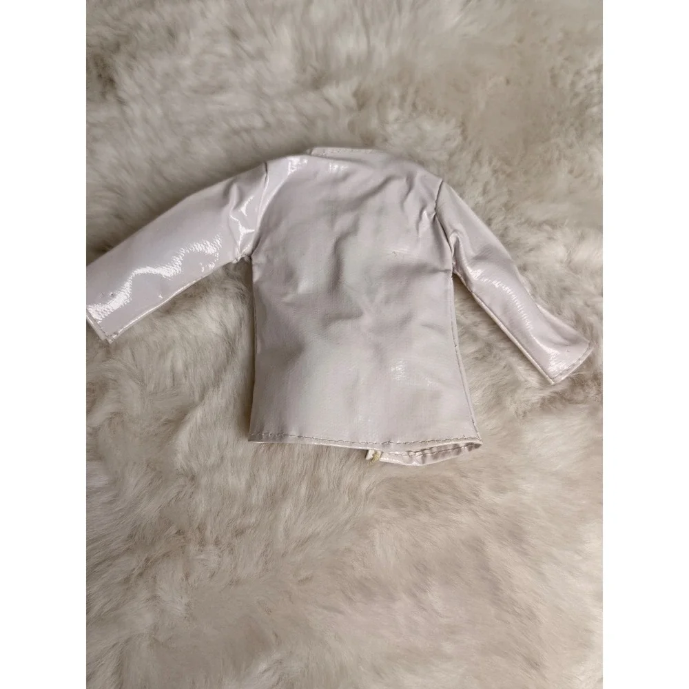 Vintage 1960s Barbie Clone White Faux Leather Coat Mod Doll Clothes Buckles